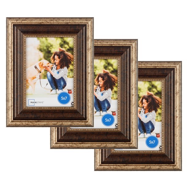 Mainstays 5" x 7" Distressed Champagne Tabletop Picture Frame, Set of 3