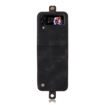 Dteck Case for Samsung Galaxy Z Flip 3 5G,Magnetic Leather Card Pocket Case Shockproof Hard PC Bumper Wallet Cover,Black