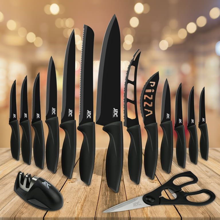 Lux Decor Collection 15-Piece Kitchen Knife Set - High Carbon Stainless Steel, Non-Stick Coating, Rust-Resistant, Ergonomic Handles - Perfect for