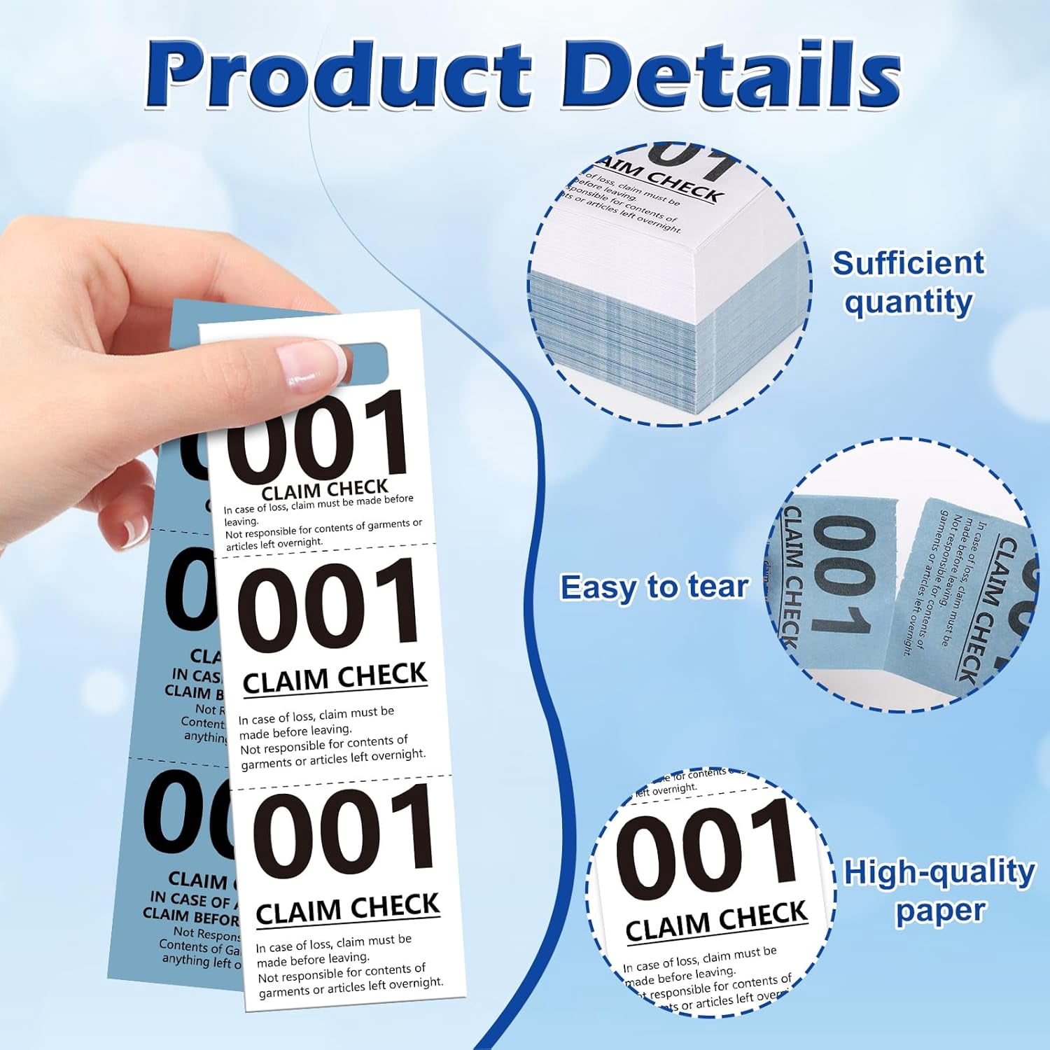 1000 Pcs Coat Check Tickets Bulk Paper Coat Room Tags Coat Checks Coat Check Numbers Coat Check Tags Claim Ticket 1.7 * 5inch White and Blue (1000)