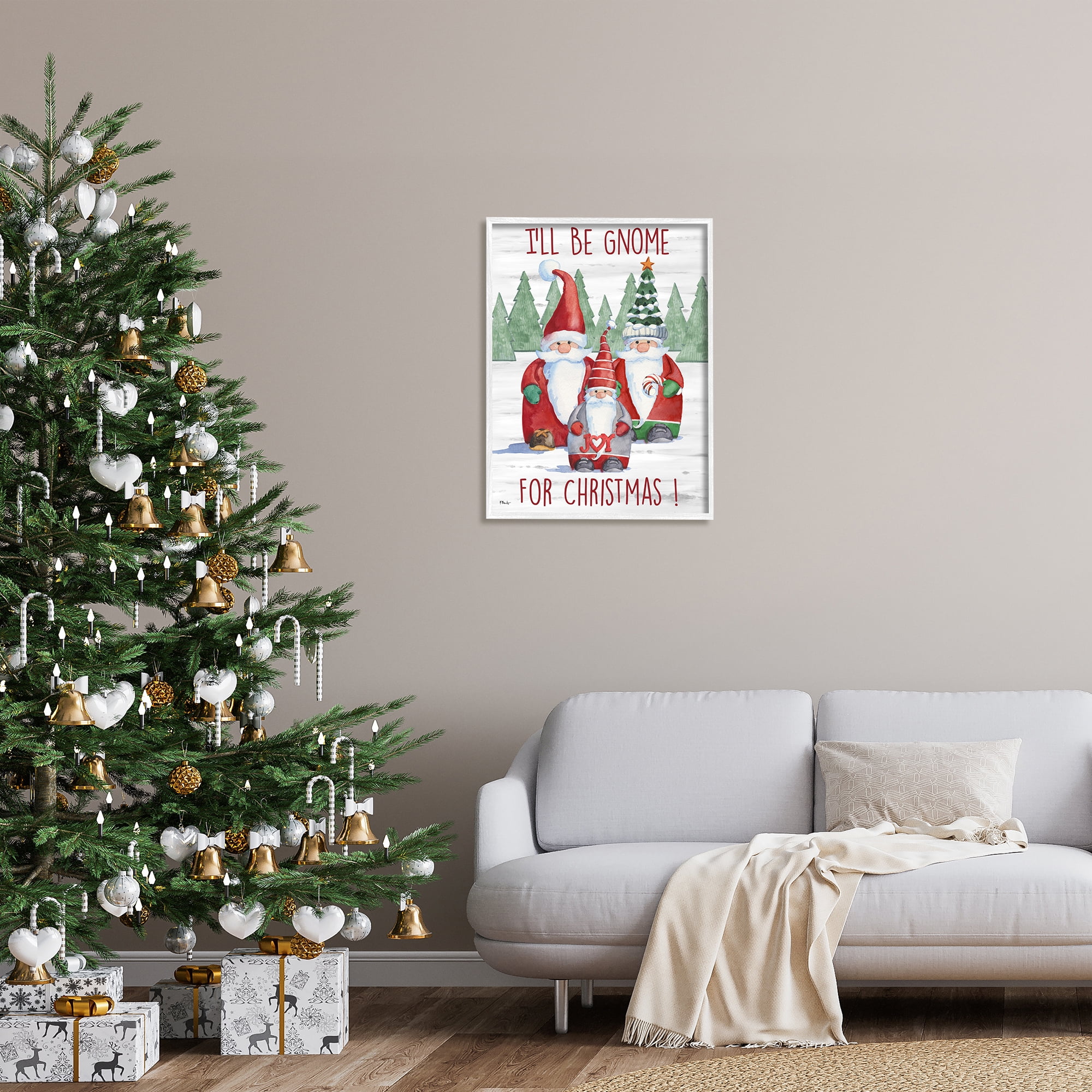 Stupell Industries Gnome For Christmas Phrase Holiday Painting White Framed Art Print Wall Art, 24 x 30