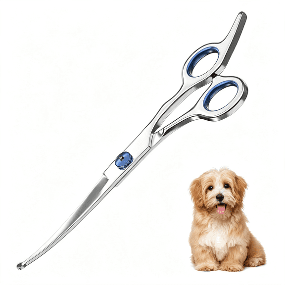 EXLEAF 7.5" Curved Dog Grooming Scissors with Safety Round Tips, Light Weight Professional Pet Grooming Shears Stainless Steel for Dogs Cats Pets Dog Grooming Scissors