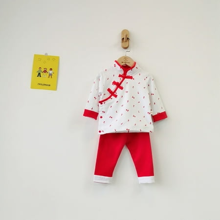 

Baby Suit Baby Clothes Infant Clothes New Year Clothes 2Pcs/Set Chinese Style Stylish Baby Suit Sleeve Infant New Year Birthday ClothesWhite Cherry 100
