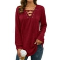thumbnail image 4 of Nlife Women Long Sleeve Top Criss Cross V Neck Solid Blouse Tunic Top Basic Pullover, 4 of 11