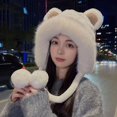 thumbnail image 3 of vnanda Women Winter Fuzzy Plush Earflap Hat Cute Cartoon Bear Ears Pompom Chin Strap Windproof Thermal Beanies, 3 of 10