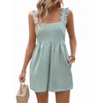 thumbnail image 3 of Women'S Summer Casual Rompers Square Neck Sleeveless Loose Short Jumpsuit Flowy Beach Outfits with Pockets Green L, 3 of 9
