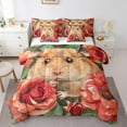 thumbnail image 1 of Ensemble Douillette Cochon d'Inde 7 Pcs « Bed in a Bag » Simple, Kawaii Cavy Ensembles de Literie Roses Rouges Draps de Lit, Mignon Ensemble de Draps Animal Sauvage avec Douillette, 1 of 6