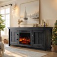 thumbnail image 2 of CHITOOMA Fireplace TV Stand with 2 Barn Doors and Storage Cabinets for TV up to 75 inch, Entertainment Center Console Table, Media Furniture for Living Room, Black, 2 of 9