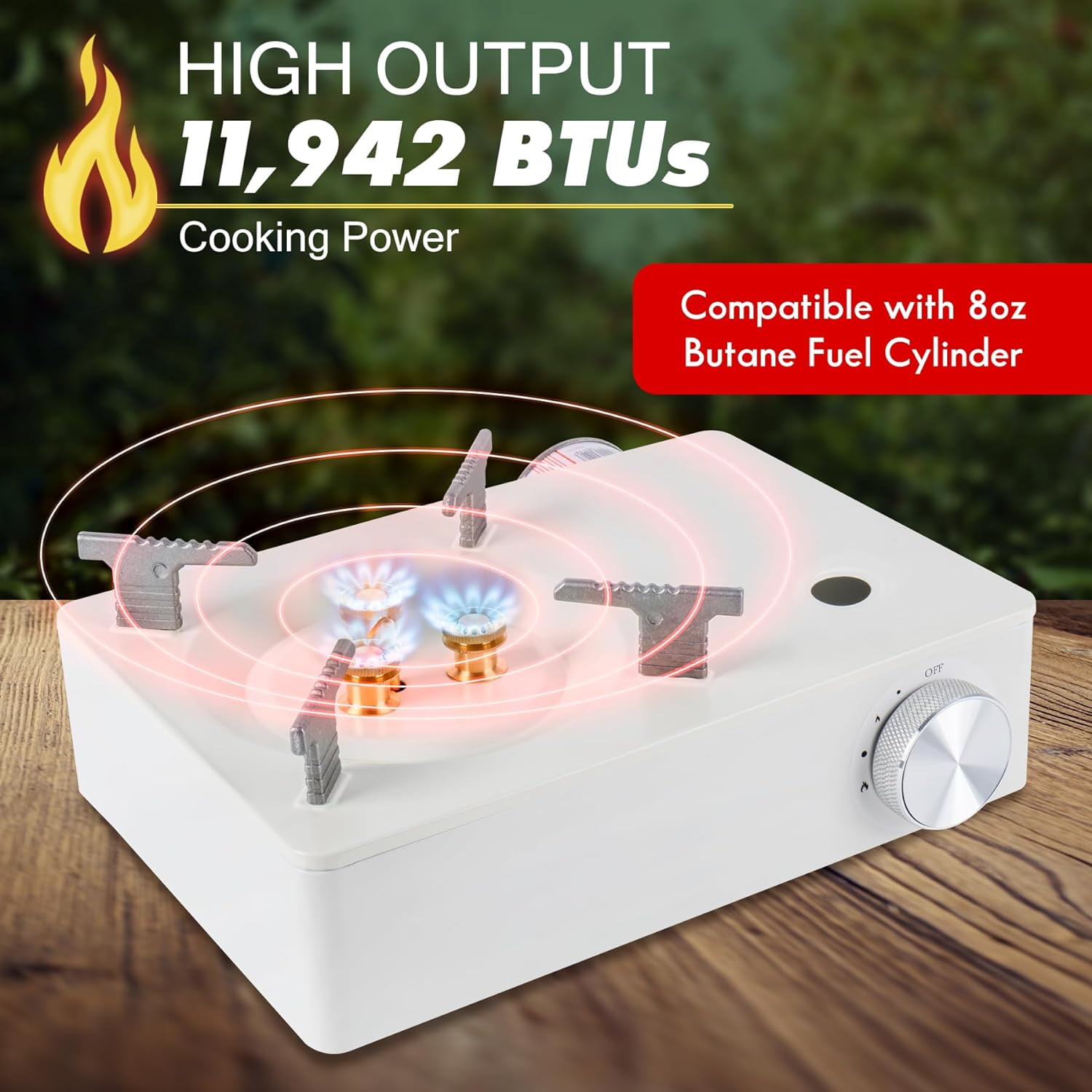 McKay Portable Camping Stove, Single Burner with Carry Case, Butane Propane Compatible, 11942 BTUs, White