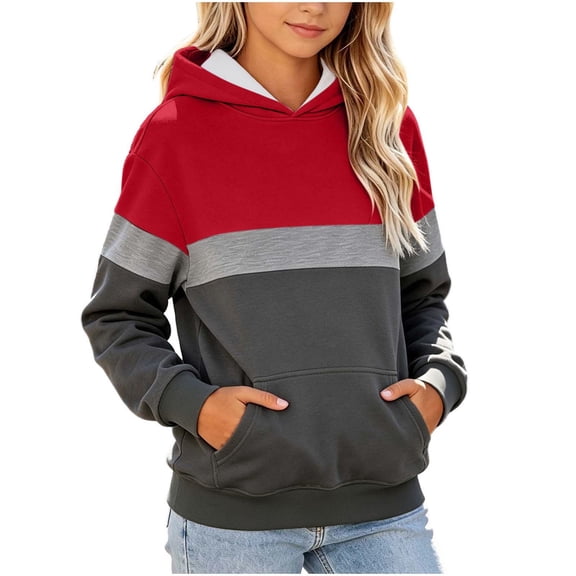 Sevevn Girls' Color Block Hoodie Pullover Long Sleeve Pocket Loose Fit Casual Hooded Sweatshirt