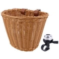 thumbnail image 1 of 5uds. Alforja de almacenamiento de campana de bicicleta con correas de cuero cesta de mimbre de imitación, 1 of 6