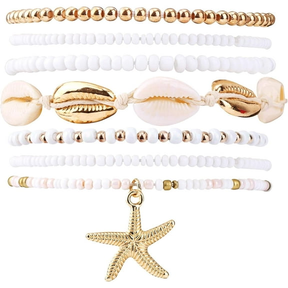 7 PCS Summer Beach Bracelets for Women, Bohemian Seaside Holiday Party Friendship Jewelry Gifts