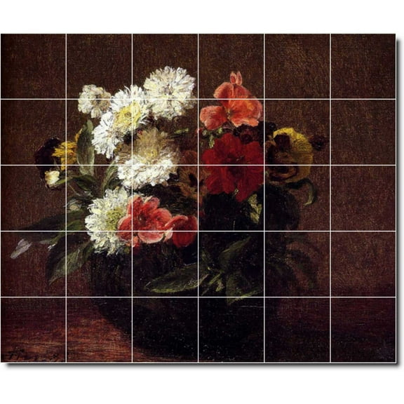 Ceramic Tile Mural-Henri Fantin-Latour Flowers Bathroom Tile Mural 29. 25.5" w x 21.25" h using (30) 4.25 x 4.25 ceramic tiles