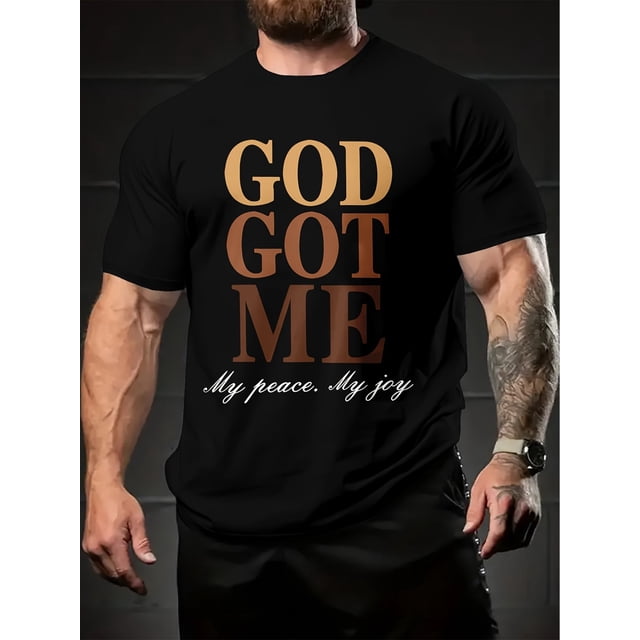 "God Got Me" Alphabet Print Crew Neck Short Sleeve T-shirt For Men, Casual Summer T-Shirt For Daily Wear And Vacation Resorts