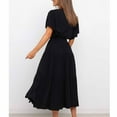 thumbnail image 3 of ChaoHeng Dresses for Women Clearance $5 Short Sleeve Dresses Plus Size Women's Casual Fashion Solid Color V-Neck Lace-up Flared Sleeve Splicing Dress, 3 of 6