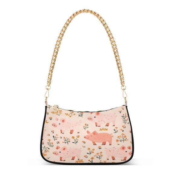 One Shoulder Chain Handbag 7.1x11x2.8in Women's Hobo Handbags Tote Handbags Shoulder Handbags Card Bag Cash Bag Key Bag Cute Pink Cartoon Pig