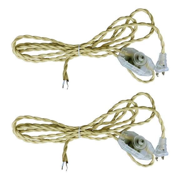 Royal Designs, Inc. Lamp Cord Molded Plug, Stripped Ends Ready for Wiring, 8 ft long, Off-White, SPT-1 UL Listed, Set of 2