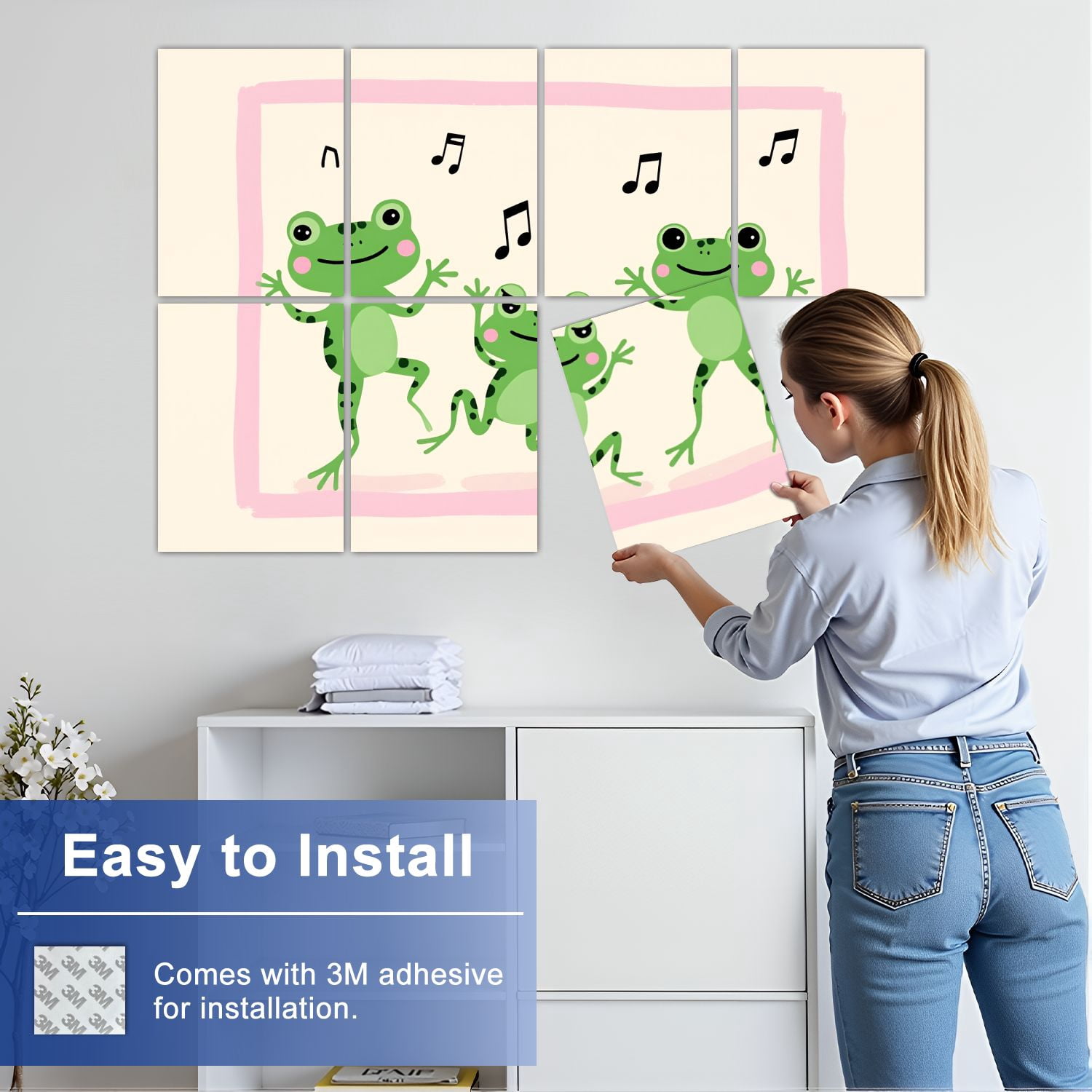 8 Pack Art Acoustic Panels Sound Absorbing Playful Frogs Dancing Musical Decorative Soundproof Wall Panels Self Adhesive for Nursery Game Room Bedroom 48"x32"