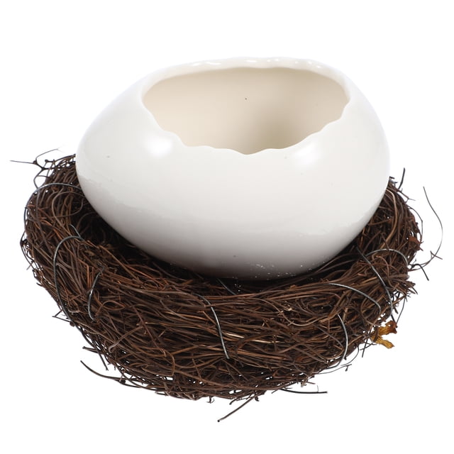 KAKOWELY White Ceramic Eggshell Dessert Bowl with Rattan for Home Use Simple Style Modern Design 7.8 Inches,4.13"X2.95"X2.56"