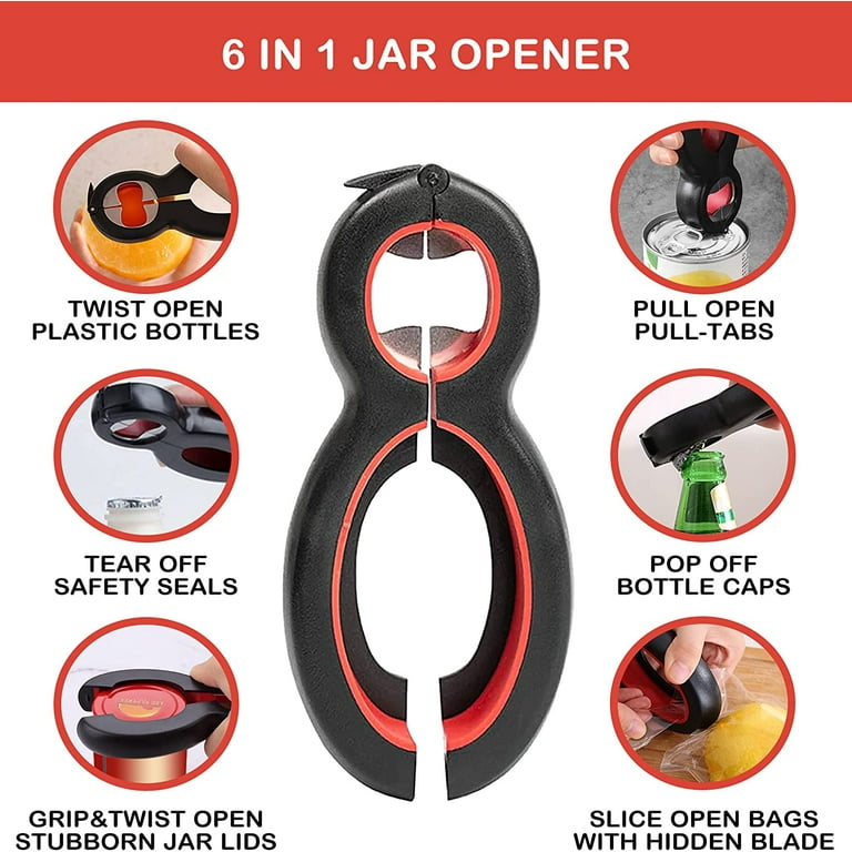 Jar Opener for Weak Hands, Easy Twist Jar Opener For Seniors with Arthritis,  5 in 1 Multi Function Bottle Opener Lid Opener For Arthritic Hands with Non  Slip Rubber Jar Gripper Pad (