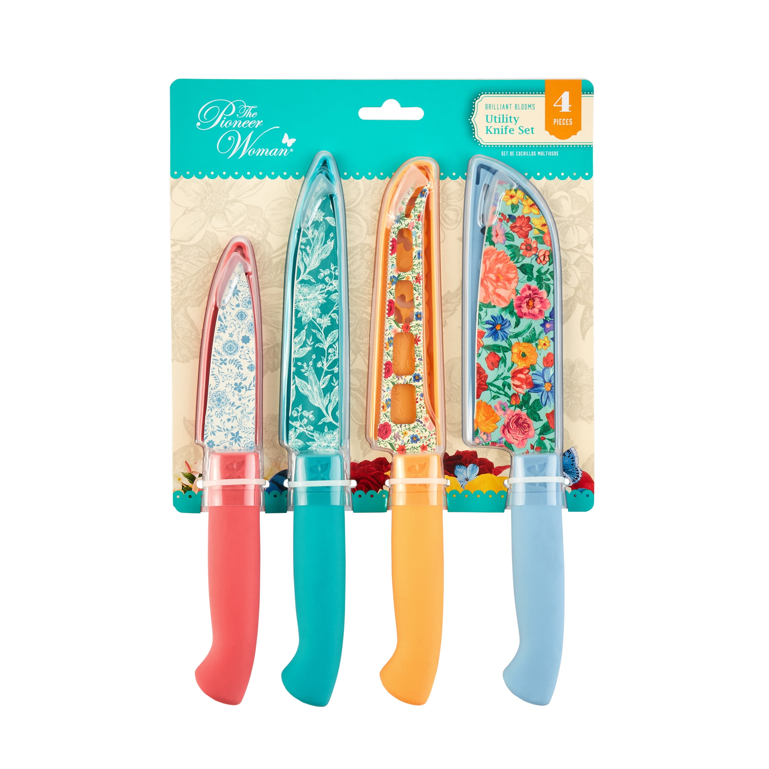 The Pioneer Woman Brilliant Blooms 4-Piece Stainless Steel Utility Knife Set