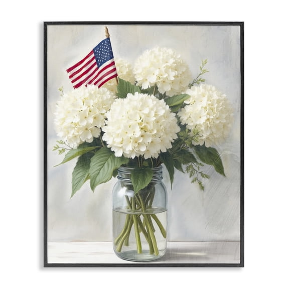 Stupell Industries Festive Patriotic Hydrangea Black Framed Giclee Art, design by Kim Allen