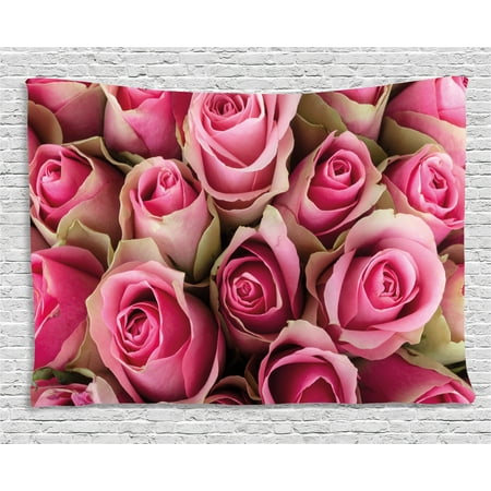 - Rose Tapestry, Blooming Fresh Pink Roses Festive Bridal Bouquet Romance Sweetheart Valentine, Wall Hanging for Bedroom Living Room Dorm Decor, 60W X 40L Inches, Pink Pale Green, by Ambesonne