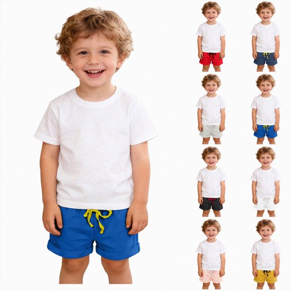Xudanell Toddler Shorts Boys Cotton Short Pants with Pocket Elastic Waist Athletic Jogger Shorts for Kids 2-7Y (Blue, 6-7 Years)