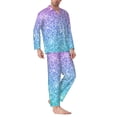 thumbnail image 2 of Salouo Multicolor Glitter Print Button-Front Long Sleeve Pajama Set for Men, Soft 2Pjs Men's Long Sleeve Sleepwear-Large, 2 of 7