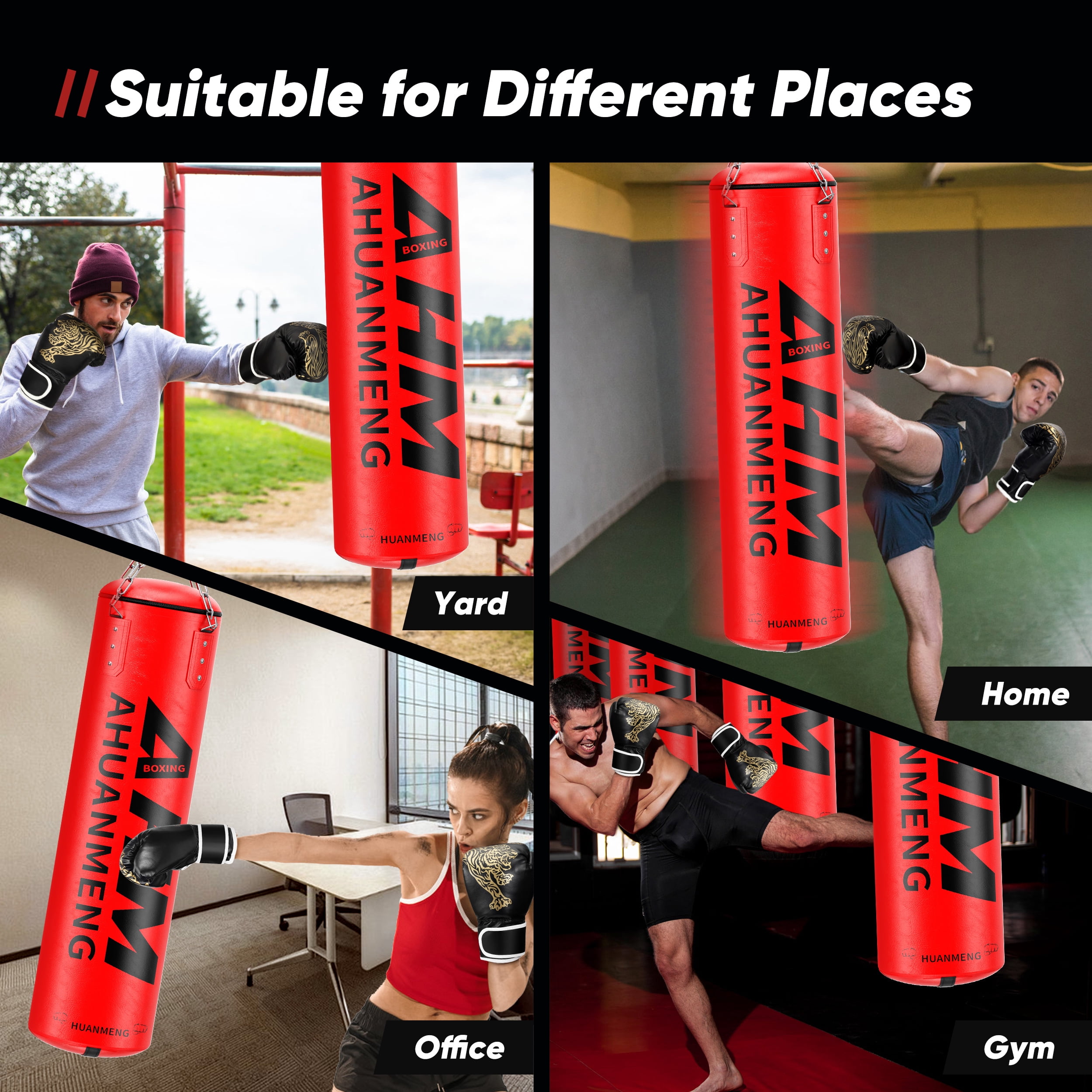 Doulami Punching Bag for Adults 4FT PU Heavy Boxing Bag Set Hanging Boxing Kit w/ Gloves, Red