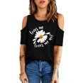 thumbnail image 2 of POGLIP T-Shirt à Manches Courtes Col Rond Imprimé Daisy Lettre Noire pour Femmes, 2 of 6