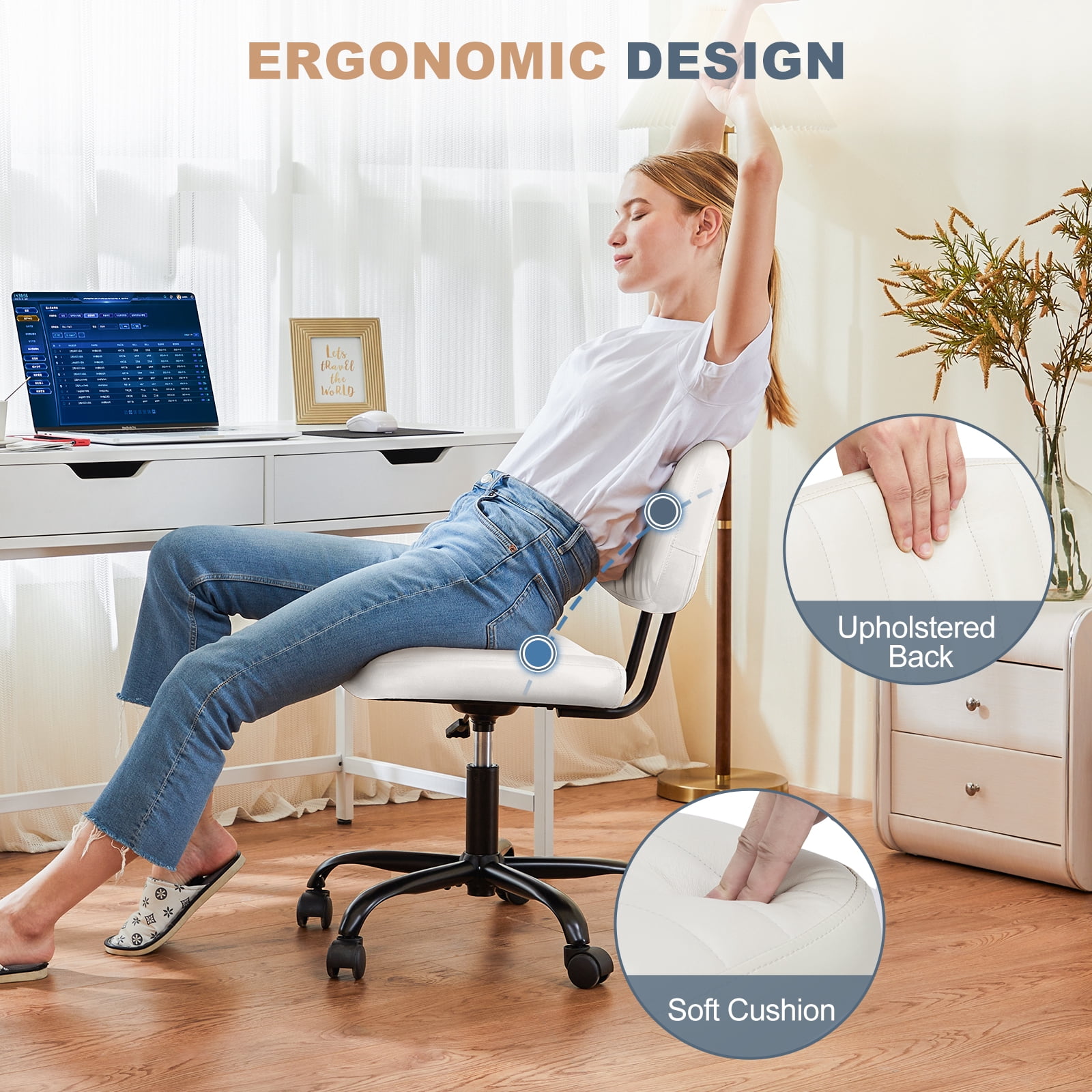 MAYEERTY Ergonomic Mid-Back Executive Office Chair Swivel Computer Desk Task Chair，White