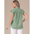 thumbnail image 3 of DARING DIVA Women's Gingham Top Work Cap Sleeve Vintage Plaid Button Down Shirts S Green, 3 of 6