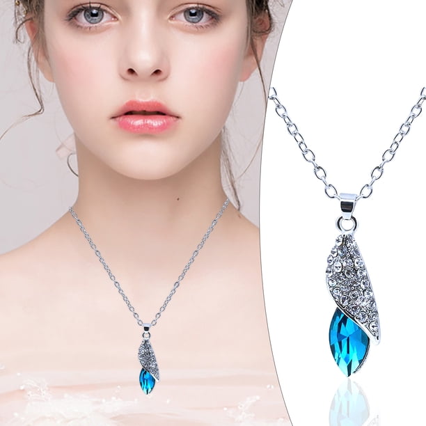 Collar para mujer, joyería para mujer, joyería para mujer, nuevo regalo de cumpleaños, colgante de diamante de cristal azul, collar de moda para mujer, collar de moda