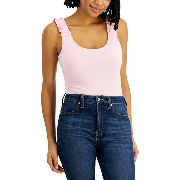 Self Esteem Juniors’ Ribbed Ruffled-Strap Bodysuit, Rose Shadow, Medium