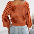 thumbnail image 5 of Women Plaid Knit Sweater Squares Neck Long Puff Sleeve Waist Cuffs Short Knitwear Pullover Tops for Casual Daily Wear Orange XL, 5 of 9