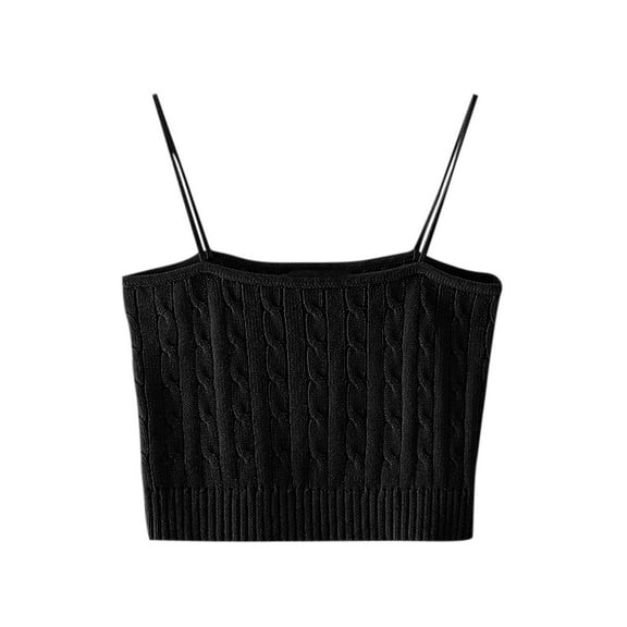 Sleeveless Tops For Women Sevevn Women's Cable Knit Crop Cami Top Sleeveless Spaghetti Strap Knit Tank Top Black