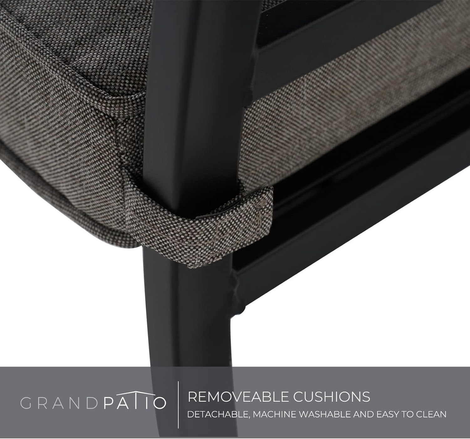 Grand Patio 2-Piece Outdoor Dining Chairs Patio Fixed Dining Chair Set of 2 All-Weather Steel Frame with Removable Grey Olefin Cushions