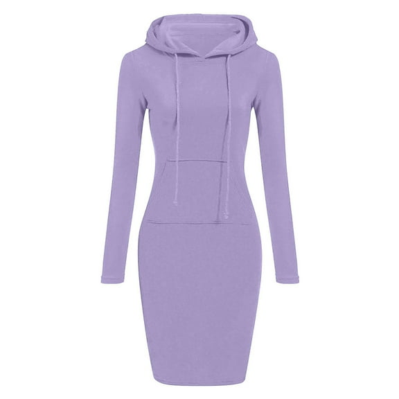 50% Off Clear!gldaond Women's Fall Hooded Sweatershirt Dress Casual Solid Color Pullover Long Sleeve Hoodie Dress with Kangaroo Pocket
