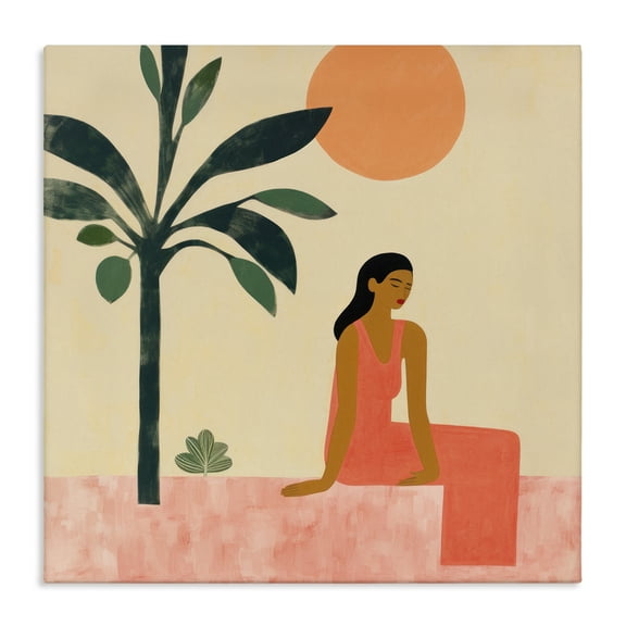 Stupell Industries Tropical Scene & Woman People Painting Wrapped Canvas Art Print Wall Art, 17 x 17