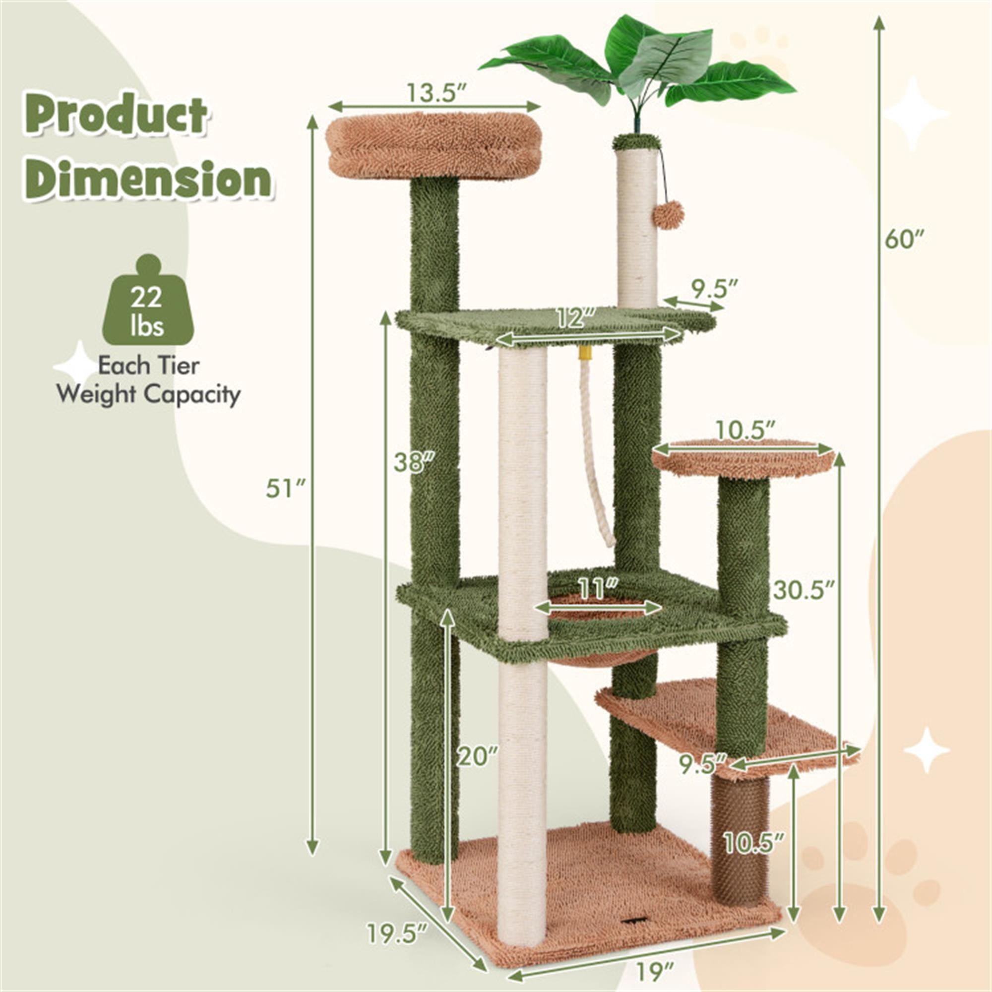Pefilos 60" Cactus Cat Tree Tower for Indoor Cats, Multi-Level Cat Condo, Cat Tree House with Sisal Scratching Posts, Hammock and Perch, Green Pefilos 60" Cactus Cat Tree Tower for Indoor Cats, Multi-Level Cat Condo, Cat Tree House with Sisal Scratching Posts, Hammock and Perch, Green