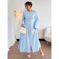 thumbnail image 4 of Blue Plus Size Elegant A-Line Button Front Long Sleeve Maxi Dress With Side Slit For Women, 4 of 7