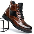 thumbnail image 2 of Men Ankle Boots Western Vintage Faux Leather Waterproof Lace Up High Top Casual Leather Boots Combat Boots Short Boots, 2 of 6