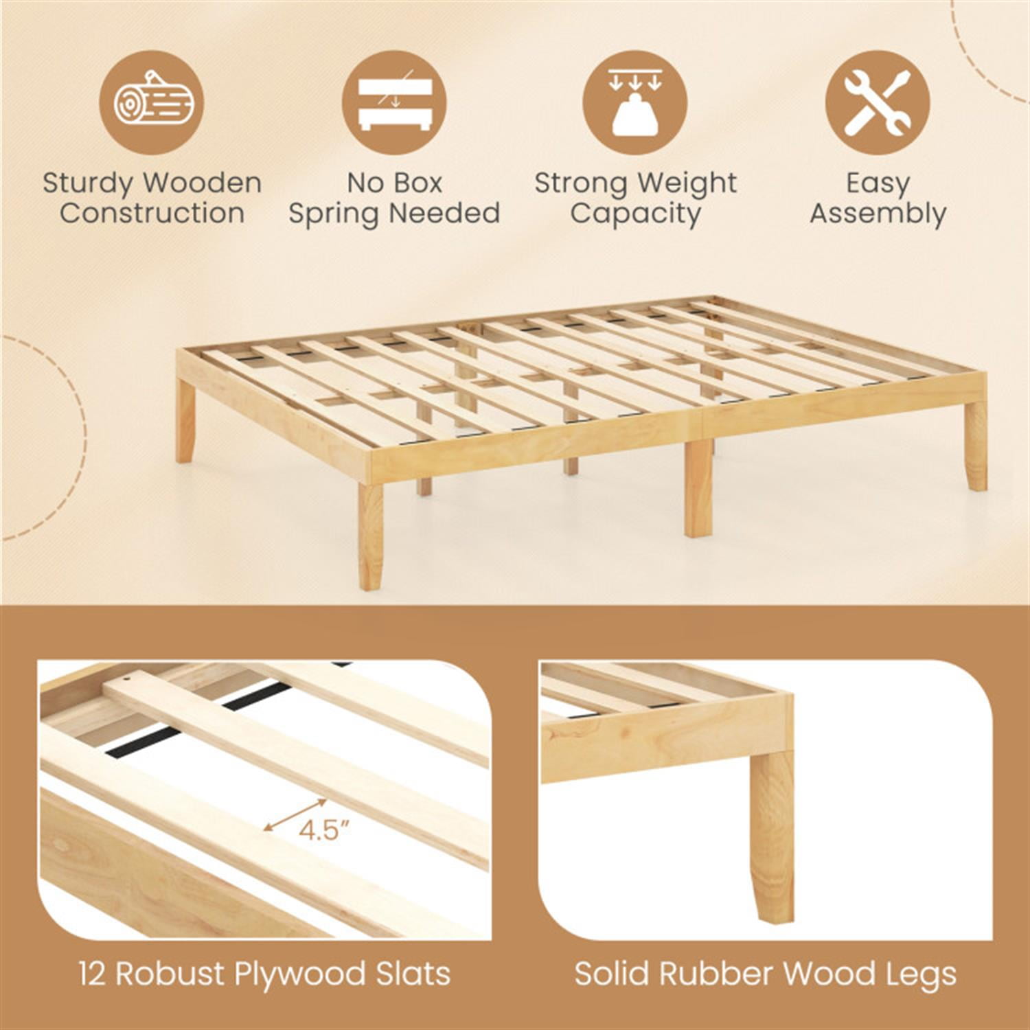 Demi Bonn Queen Size Bed Frame with Wooden Slats Support and Rubber Wood Legs, Acacia Wood Platform Bed Frame with Under Bed Storage, No Box Spring Needed, Beige