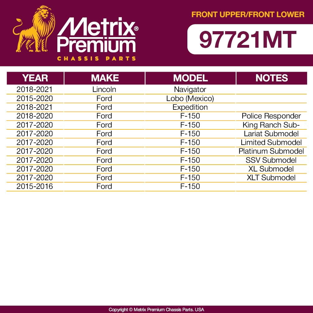 Metrix Premium Chassis Parts - 4 PC Front L/R Upper Control Arm & Front Lower L/R Ball Joint Kit Fits 18-21 Lincoln Navigator, Ford Expedition, 15-20 F-150, RK623340, RK623339, K500318