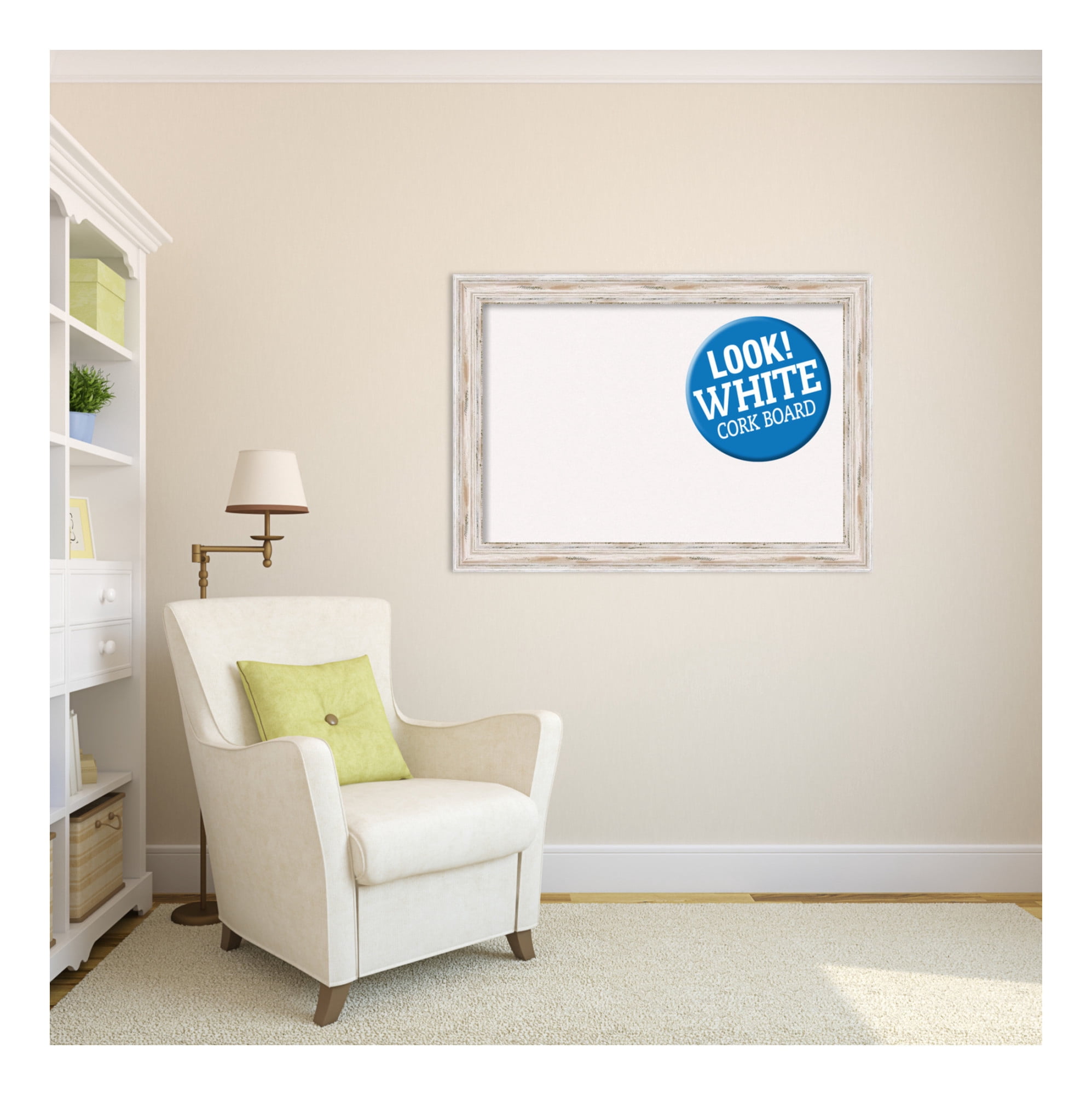 Amanti Art Grey Cork Board Wood Framed Alexandria White Wash Bulletin Board 41 in. x 29 in.