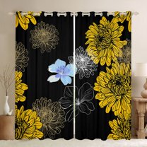jejeloiu Rustic Flower Floral Blackout Curtains Set of 2 (52x84 Each),Vintage Aesthetic Desgin Window Curtains,Orange Black Blue Curtains and Drapes For Adult,Ultra Soft Home Decor