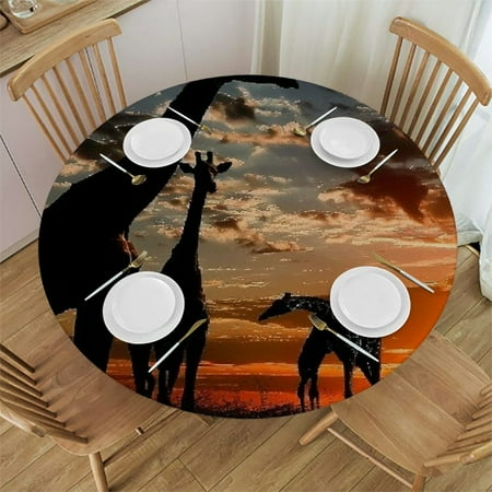 

BCIIG Giraffes Sunset Bird Round Table Cover Stain Resistant Washable Indoor Outdoor Tablecloth Kitchen Dining Wedding Parties 100% Polyester Fiber 54 -58