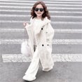 thumbnail image 6 of OGLCCG Girl's Faux Fur Long Jacket Fuzzy Fleece Open Front Long Cardigan Coat with Hood Thickened Warm Winter Fluffy Jacket with Pockets 5-14 Years, 6 of 7