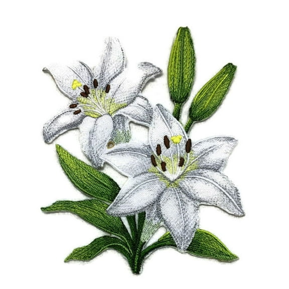 Lily Blooms Embroidered Iron on/Sew Patch [ 5.87"(w) x 7.07"(h) ]
